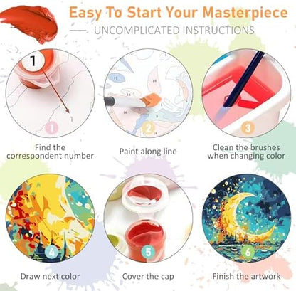 Offito Framed Paint by Numbers Kit for Adults Beginners, Sea and Moon - Image 7