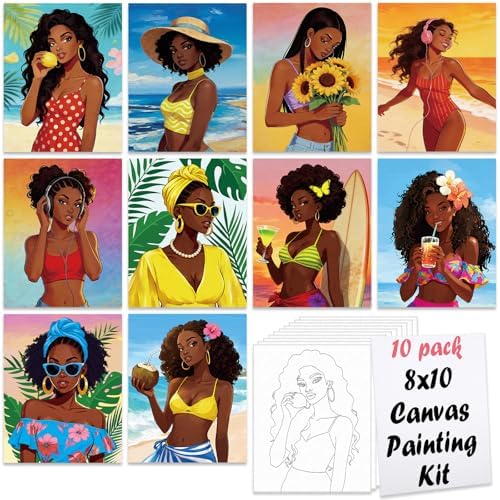 Nuberlic 10Pcs Pre Drawn Canvas to Paint for Adults Sip n Paint Girls by Nuberlic