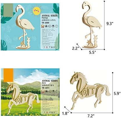 3D Wooden Wild Animal Puzzle - 6 Piece Set Wood Wild Animals Skeleton Assembly Model Kits - Wooden Crafts DIY Brain Teaser Puzzle - STEM 3D Puzzle Gifts for Adults & Teens - Image 3