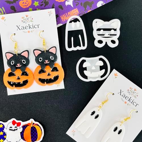 Xaekicr 3Pcs Halloween Polymer Clay Cutters Set – Ghost, Pumpkin, Cat | Clay Earring Cutters for Halloween Jewelry DIY | Polymer Clay Molds & Tools for Earrings Making - Image 6