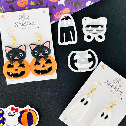 Xaekicr 3Pcs Halloween Polymer Clay Cutters Set – Ghost, Pumpkin, Cat | Clay Earring Cutters for Halloween Jewelry DIY | Polymer Clay Molds & Tools for Earrings Making - Image 6