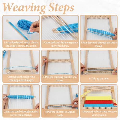 ASTIMESA 11.4'' x 7.4''/29 x 19 CM Wooden Weaving Loom Kit, Multi-Craft Weaving Loom for Adults Frame with 12 Colorful Yarns & Tools DIY Beginners Knitting Blanket Tapestry - Image 5