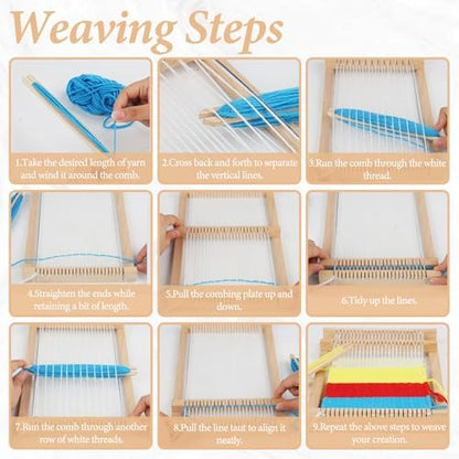 ASTIMESA 11.4'' x 7.4''/29 x 19 CM Wooden Weaving Loom Kit, Multi-Craft Weaving Loom for Adults Frame with 12 Colorful Yarns & Tools DIY Beginners Knitting Blanket Tapestry - Image 5