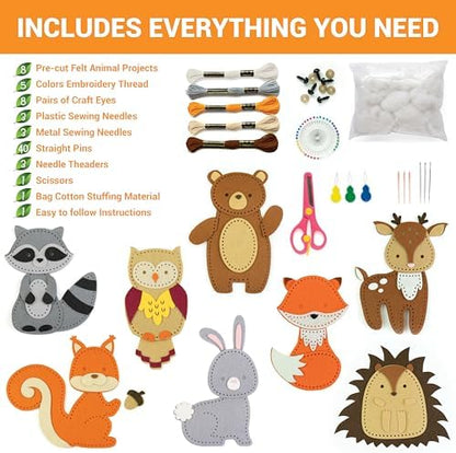 Craftorama Sewing Kit for Kids, Fun and Educational Animal Craft Set for Boys and Girls Age 7-12, Sew Your Own Felt Animals Craft Kit for Beginners, 165 Piece Set - Image 2