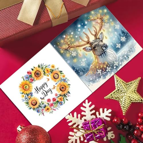 jinglinhh 6pcs Snowy Reindeer Christmas Tree Diamond Art Painting Greeting Cards with Envelopes, DIY Card Making Kits for Adults, Diamond Art Postcards Christmas Cards Craft Gifts - Image 7