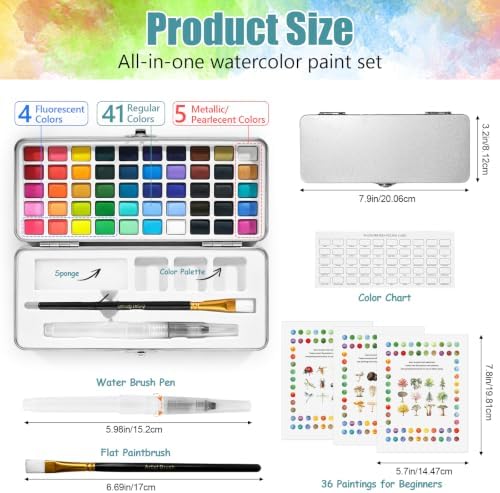 CraftyManor 3PCS Watercolor Workbook for Beginners, 50 Colors Water Color Paint Set with Palette & Brushes, Creative 36 Original Patterns Adult Coloring Book (50Color(I&M&T)) - Image 2