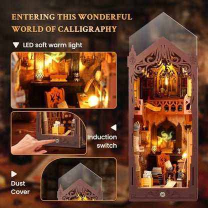 Book Nook Kit Magic Library DIY 3D Puzzle Wooden Dollhouse with LED Lights - Image 2