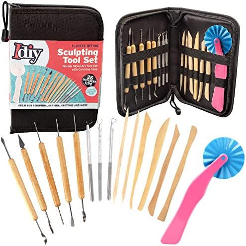 Pottery Tool Starter Kit- 15-Piece 26-Tool Beginner's Clay Ceramics Modeling Carving Sculpting Set- Arts & Crafts School Project, w Carrying Case, Birthday Gift for Kids, Gift Set for Artists by Sculpt+Pro