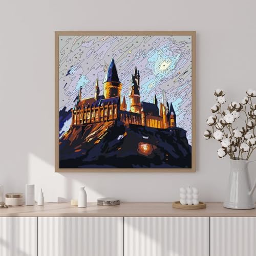 Artunion Framed Paint by Numbers Kit for Adults Beginners & Kids Ages 8-12,Magic Castle Paint by Number with Frame,Starry Night Paint by Numbers Kit on Canvas 10 * 10 Inch Without Easel - Image 2