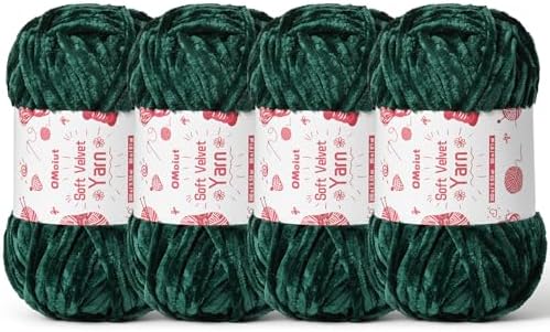 4x100g Fluffy Velvet Chenille Yarn for Crocheting and Knitting, 4x80m (87.5yd) Baby Yarn for Crocheting Soft, Crochet Chunky Yarns Amigurumi Yarns (4 Army Green) by OMoiut