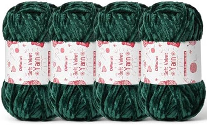 4x100g Fluffy Velvet Chenille Yarn for Crocheting and Knitting, 4x80m (87.5yd) Baby Yarn for Crocheting Soft, Crochet Chunky Yarns Amigurumi Yarns (4 Army Green) by OMoiut