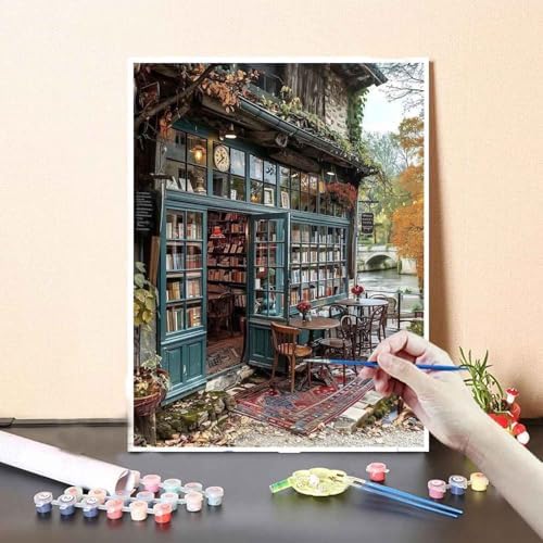 Yunruily Paint by Numbers Adults Bookshop-Paint by Numbers Kits for Adults,Paint by Numbers for Adult Canvas for Gifts Home Wall Decor(16x20inch) - Image 4