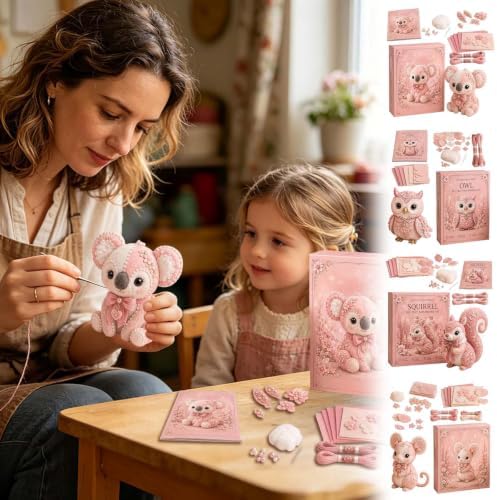 Pink Woodland Friends DIY Felt Patchwork Kit, Pastoral Wild Creatures Handicraft Activity, Manual Tailoring Bundle for Cute Ornament Shelf Décor Quilting Crafting Creative Gift Projects (Pink#B) - Image 6