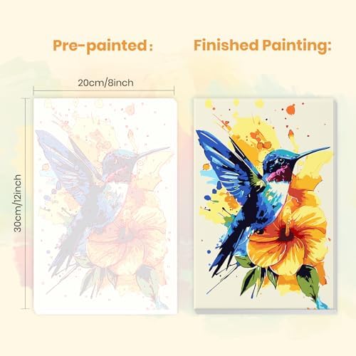 MXJSUA Hummingbird Flower Paint by Numbers Kit with Frame for Adults, Easy Beginners Paint by Number on Canvas with Easel, Acrylic Number Painting Craft Gifts for Home Decor, 8x12 inch - Image 3