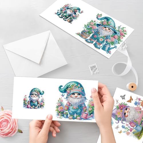 Tontut 6pcs Diamond Painting Kit Greeting Card, Happy Gnome 5D DIY Diamond Handmade Holiday Greeting Card with Envelope, Christmas Gift Congratulation - Image 6