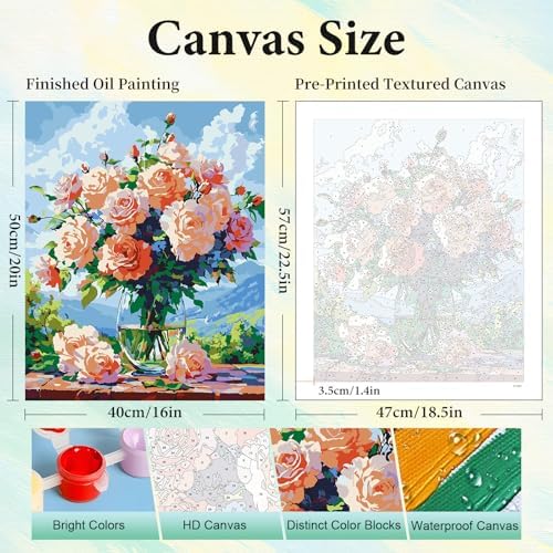 Cytheron Paint by Numbers Kit for Adults, Rose DIY Painting Kit, 16x20 Inch - Image 3
