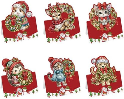 6 Pcs DIY Christmas Animal Diamond Art Painting Greeting Cards with Envelopes, Special Shaped Gem Postcards Kit for Adults, Xmas Holiday Gifts Stocking Stuffers Winter Decor (Mouse Tiger Deer Cat Dog) by Unknown