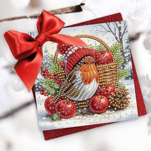 6Pcs Christmas Greeting Card DIY Diamond Art Painting Greeting Cards Blessing Folding Card Kit with White Envelopes Diamond Arts Crafts for Birthday Festival Gift-Bird02 - Image 4