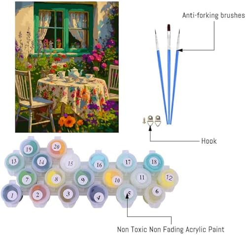 Canrichshop Paint by Numbers Kit for Adults-Garden Paint by Number,DIY Acrylic Oil Painting Beginners Unframed,Adult Paint by Number on Canvas for Decor 16x20inch - Image 6