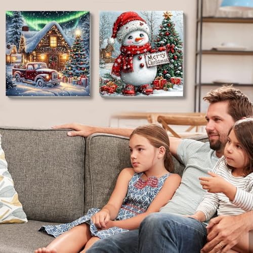 VIGEGU 2 Pack Christmas Paint by Numbers Kit for Adults with Framed,Snowman Truck House Paint by Number DIY Winter Christmas Aurora Landscape Adult Paint by Number Kits for Wall Decor 10x10in - Image 6