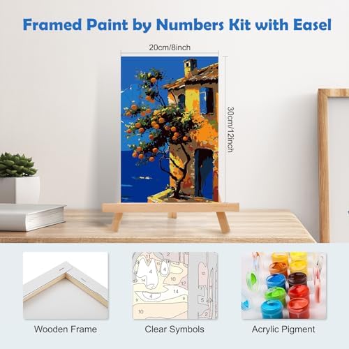 MOGTAA Landscape Paint by Numbers Kit for Adults Beginners Kids with Frame, Oranges Tree Adult Paint by Number Kits on Canvas with Easel, Easy DIY Oil Painting Kits for Home Decor, 8x12in - Image 2