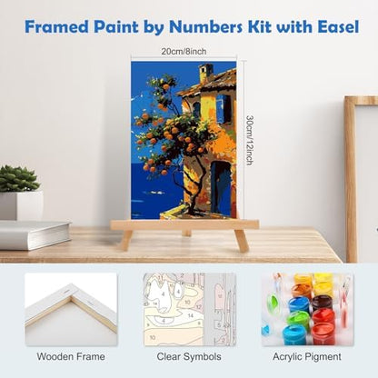 MOGTAA Landscape Paint by Numbers Kit for Adults Beginners Kids with Frame, Oranges Tree Adult Paint by Number Kits on Canvas with Easel, Easy DIY Oil Painting Kits for Home Decor, 8x12in - Image 2