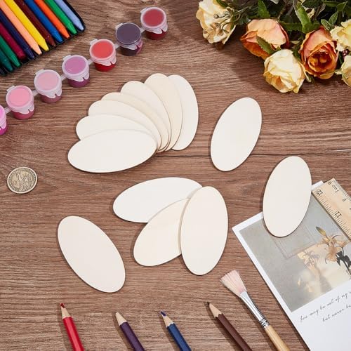 40pcs Wooden Oval Cutout 3.1 x 1.6 Inch Unfinished Wooden Blank Slices Crafts Natural Wood Circles DIY Plank Cutout Craft Supplies for Artist Painting Door Hanger Sign Wedding Decor - Image 3