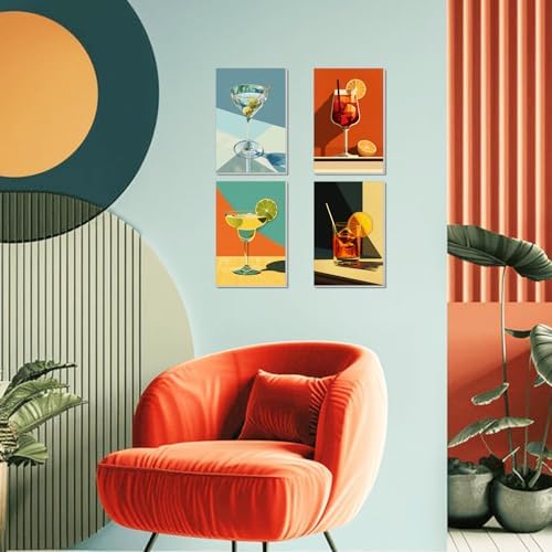 4 Pack Framed Paint by Numbers Kit for Adults Beginner Canvas Painting by Numbers for Adults Cocktail Easy Adult Paint by Number Kits with Frame Cocktails Art Watercolor Painting by Number 8x12 Inch - Image 4