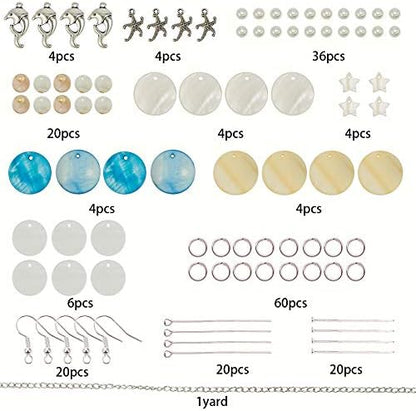 SUNNYCLUE 1 Box DIY 10 Pairs Natural White Sea Shell Drop Dangle Earrings Making Starter Kit Round Seashell Charm Pendants Earring Hook for Art Craft Projects Silver, Instruction - Image 2