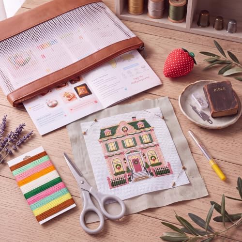XunYee 21 Pcs Christmas Village House 18 Mesh Needlepoint Canvas Kit - Image 3