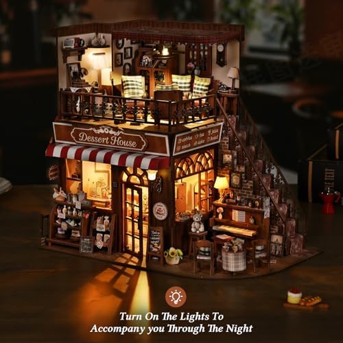 DIY Miniature House Kit, Dollhouse Fantastic Corner Shop for Adults to Build, Birthday/Christmas Day Gift for Family and Friends, Prefab Tiny Home with LED Lights,Corner Dessert House - Image 5