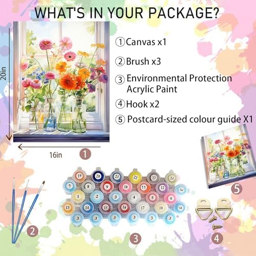 Arttoplus Flowers Paint by Numbers Kit for Adults Beginner 16x20 inch - Image 2