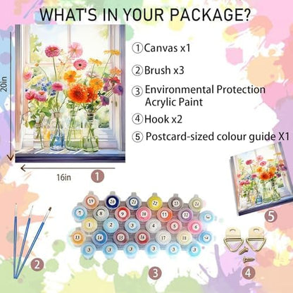 Arttoplus Flowers Paint by Numbers Kit for Adults Beginner 16x20 inch - Image 2