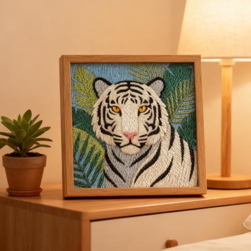 INFUNLY White Tiger Punch Needle Kits for Adults Beginners Green Leaves Needle Embroidery Starter Kit Tiger DIY Punch Needles Kit with Instruction Needles Fabric for Art Craft Festival Gift Home Decor - Image 6