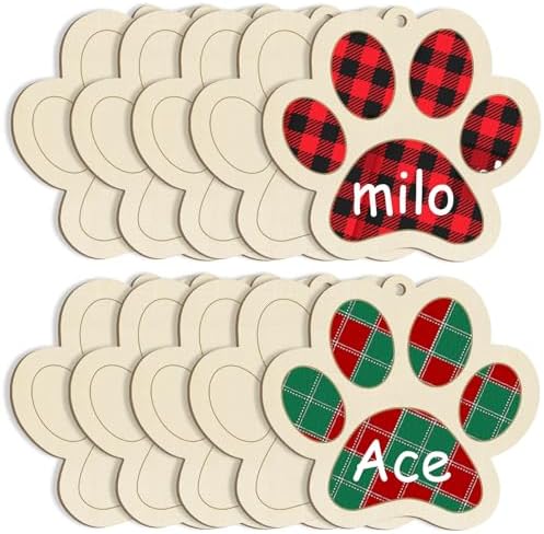 Large Dog Paw-Shaped Wooden Welcome Door Sign to Paint 10Pcs, DIY Blank Unfinished Wood Ornament for Crafts Hanging Decorations, Dog House Pet Theme Party Decoration Halloween Christmas Thanksgiving by Sophena