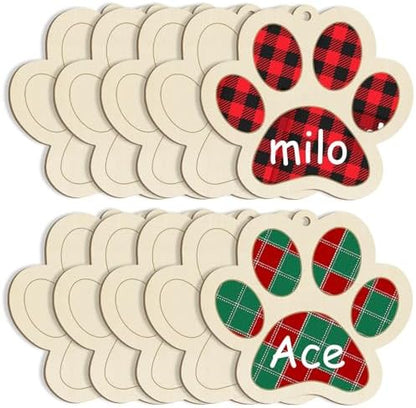 Large Dog Paw-Shaped Wooden Welcome Door Sign to Paint 10Pcs, DIY Blank Unfinished Wood Ornament for Crafts Hanging Decorations, Dog House Pet Theme Party Decoration Halloween Christmas Thanksgiving by Sophena