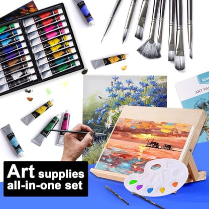 koseibal Acrylic Paint Set with Tabletop Easel and Canvas for Kids, Adults - Image 2