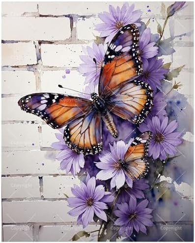 Butterfly Paint by Numbers Kit for Adults - DIY Monarch Butterflies and Purple Flowers Painting on Canvas, Acrylic Paint Set, Suitable for Beginners, Art for Home Decoration or Gifts(16X20IN Framed) by Unknown