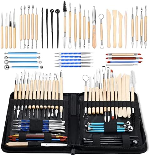 ISSEVE 43Pcs Pottery Clay Sculpting Tools Set with Stand-Up Organizer Bag by ISSEVE