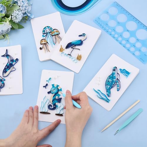 WEBEEDY 20 Sets Paper Quilling Kit for Adults Beginners 5 Styles Sea Animals Quilling Greeting Card Making Kit with Instruction DIY Turtles Dolphins Flamingos Jellyfish Seahorses Cards for Birthday - Image 4