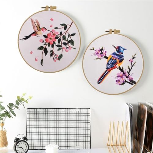 Esffaci Embroidery Starter Kit for Adult Beginner with Hummingbird Flower Pattern Hand Embroidery Set with Cloth Hoop Needle Threader Floss and Instruction - Image 6