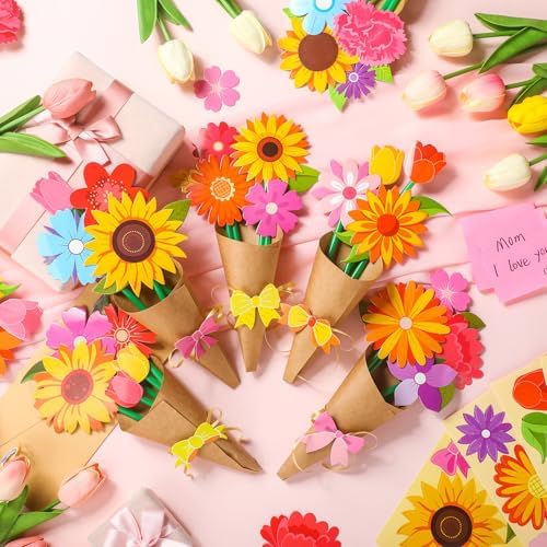 Motipuns 24 Set Flower Bouquet Craft Kit Graduation DIY Flower Paper Crafts Colorful Make Your Own Gifts Craft for 2026 End of Year Last Day of School Gifts Home Classroom Activities - Image 2