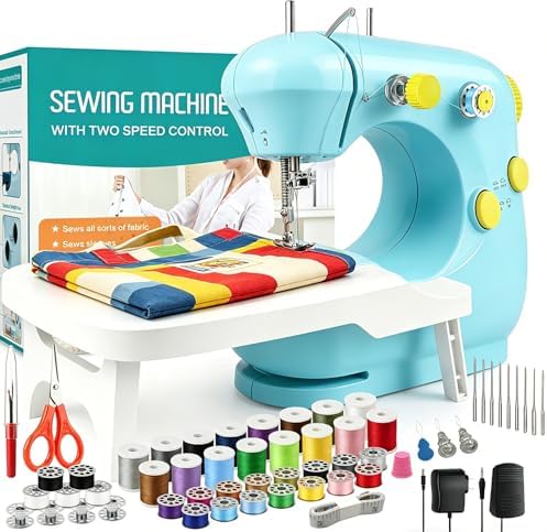 Sewing Machine for Beginners, Electric Mini Sewing Machine for Mending & DIY Crafts, Dual Speed Small Portable Sewing Machine with Full Sewing Kits, Foot Pedal & Extension Table, Easy for Kids&Adults by Unknown