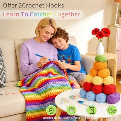 HUYEIOBGD Crochet Blanket Kit for Beginners – Easy Crochet Starter Kit for Adults & Kids, Colorful Rainbow Stripe Yarn, Complete Crochet Supplies with Step-by-Step Video Instructions - Image 4