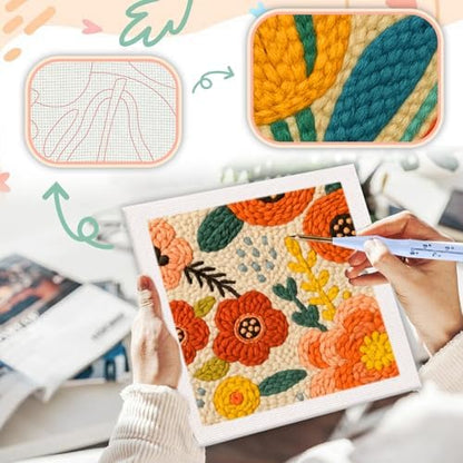 SDOYUNO Punch Needle Kit with Frame for Adults Beginners Kits 9.84 x 9.84 Inch Embroidery Starter Kits Punch Needle Kit with Flowers Pattern, Threader, Yarns, Rug Punch, DIY Craft Kits (Orange) - Image 4