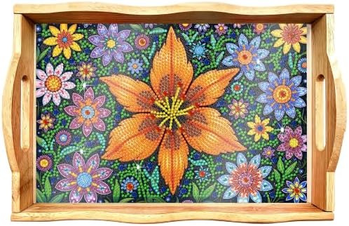 DIY Diamond Painting Wooden Serving Tray Kit, Adult Craft Gem Art Tray with Handles, Multipurpose Fruit Snack Platter for After-Work Chat & Home Decor (Flower, 7.8×11.8in) by EWJRNSFDiamondPainting