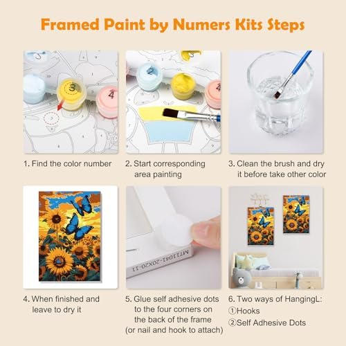 MOGTAA Sunflowers Paint by Numbers Kit for Adults Beginners with Frame, Butterfly Adult Paint by Number Kits on Canvas with Easel, Easy DIY Oil Painting Kits for Home Decor, 8x12in - Image 6