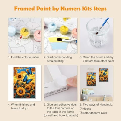 MOGTAA Sunflowers Paint by Numbers Kit for Adults Beginners with Frame, Butterfly Adult Paint by Number Kits on Canvas with Easel, Easy DIY Oil Painting Kits for Home Decor, 8x12in - Image 6