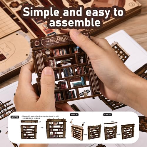 DIY Book Nook Kit with LED Light, Miniature Dollhouse, 3D Wooden Puzzle, Bookshelf Insert Decor Craft Gift (Dreamy Book Hall) - Image 6