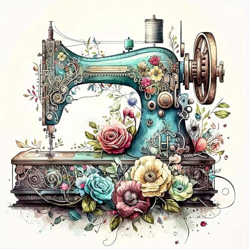 Sewing Machine Stamped Cross Stitch Kit for Adults 13.7x13.7 inches by Unknown